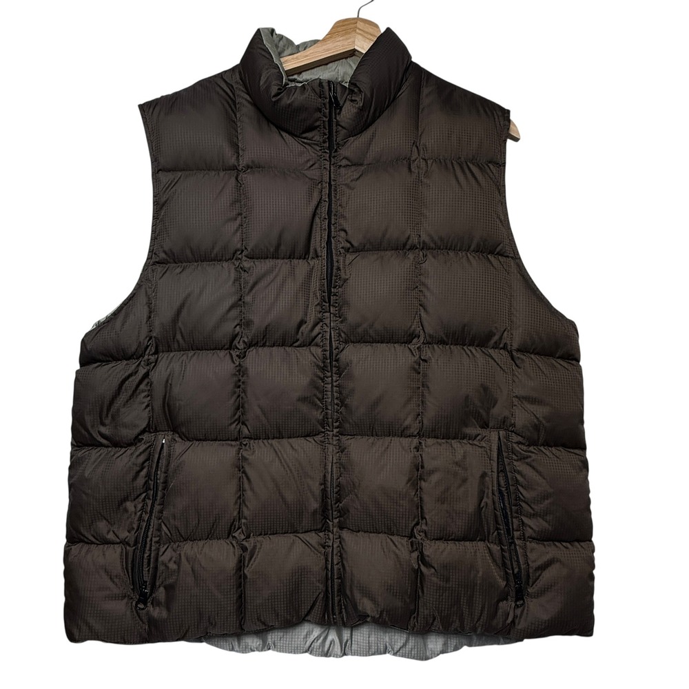Lands End Brown Goose Down Puffer Vest women's XL 18-20 Ripstop Quilted Full Zip